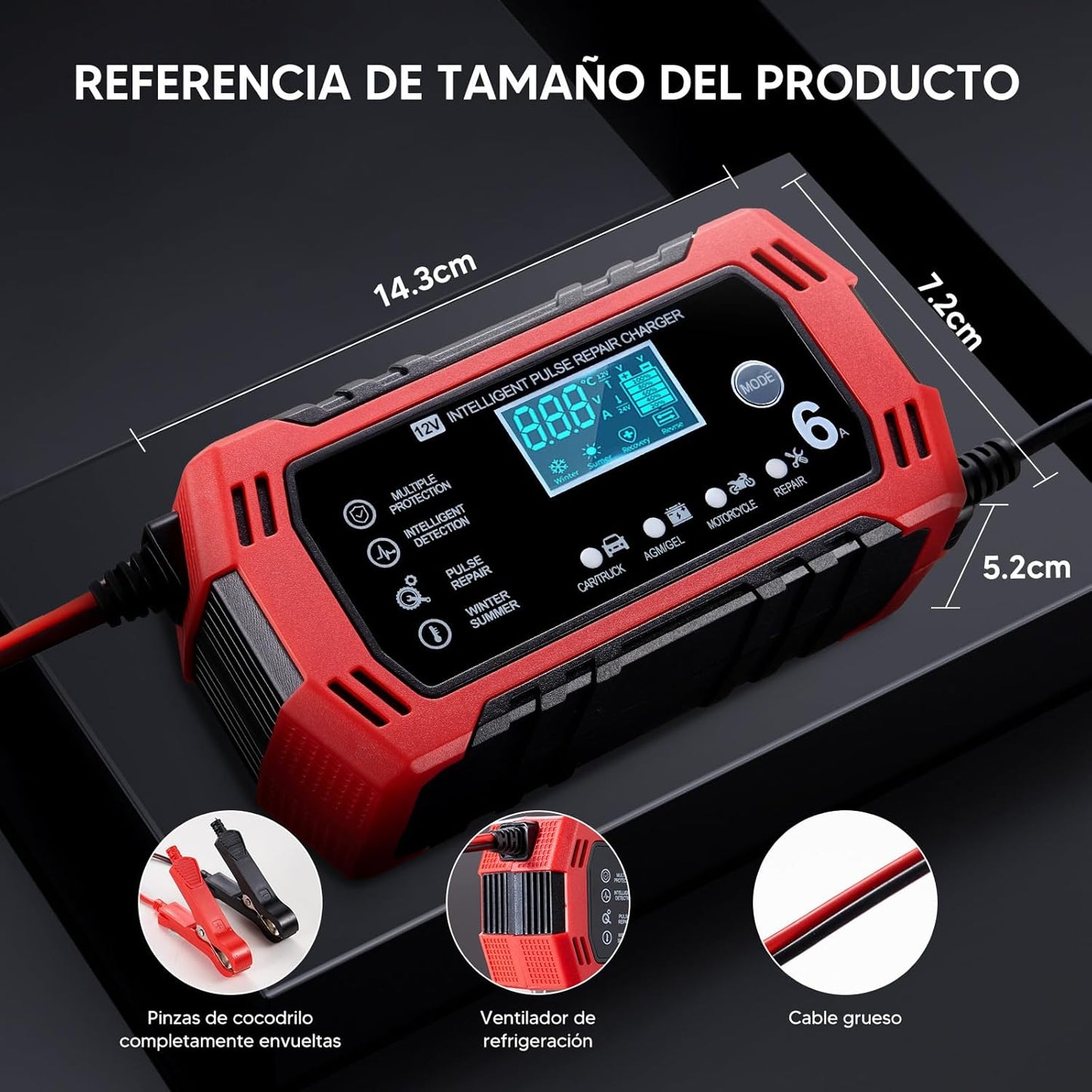 Cargador Inteligente de Batería 12V 6A – ✨Protección Total y Rendimiento en Cualquier Clima✨